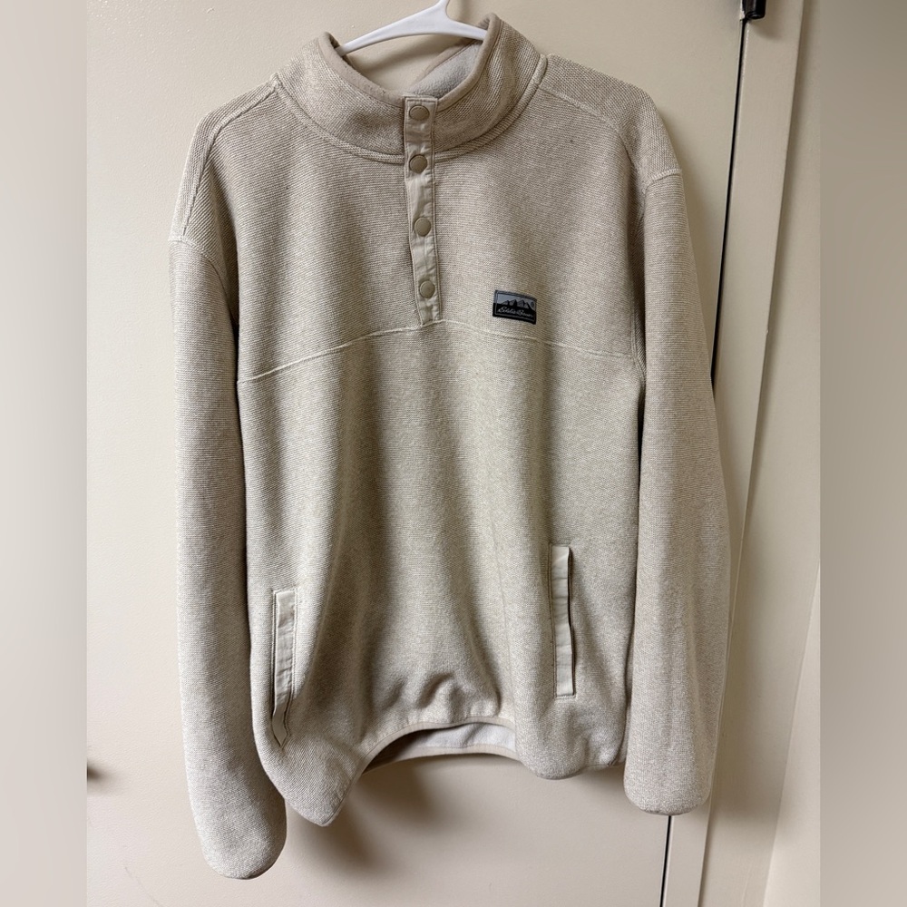 Eddie Bauer Men's Beige Button-Up Sweater
